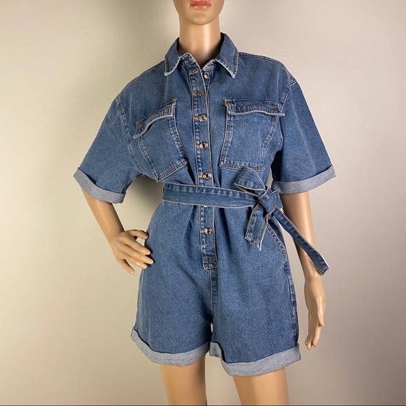NEW TOPSHOP DENIM BUTTON DOWN ROMPER - Picture 2 of 8